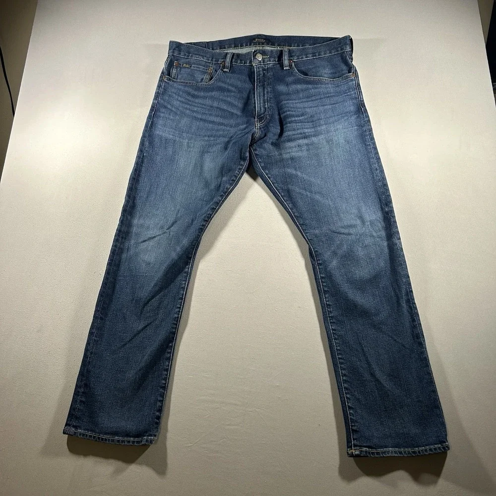 Mens Polo Ralph Lauren Varick Slim Straight Jeans‎ 36x30 Medium Wash Blue Denim